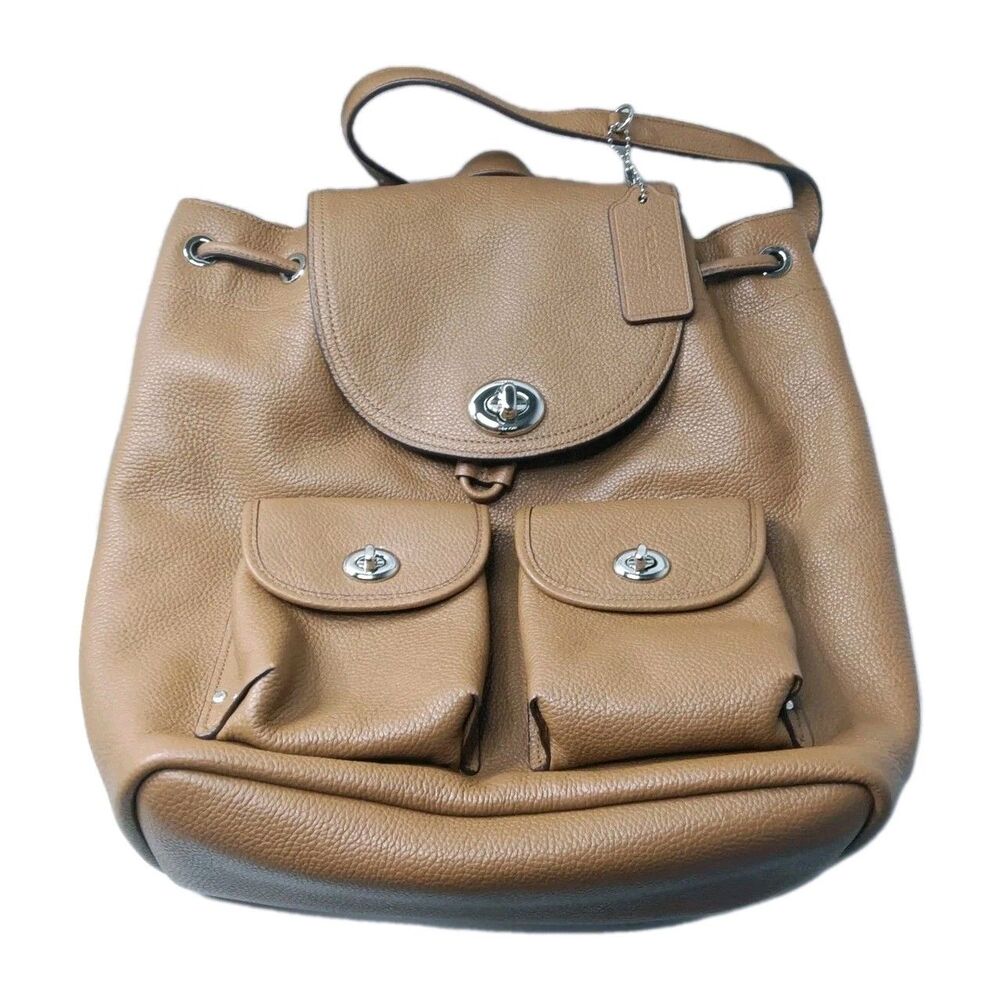 Coach Turnlock Rucksack 37582 Backpack Brown Pebble Leather Bag Retail $398 - Picture 7 of 13